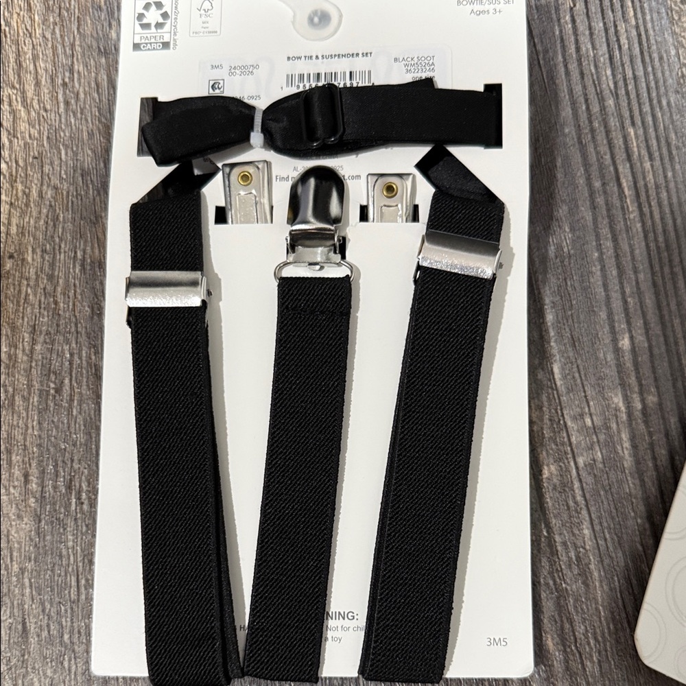 2 Wonder Nation Black Kids Suspender & Bow Tie and zip tie & pocket square set - Picture 5 of 11